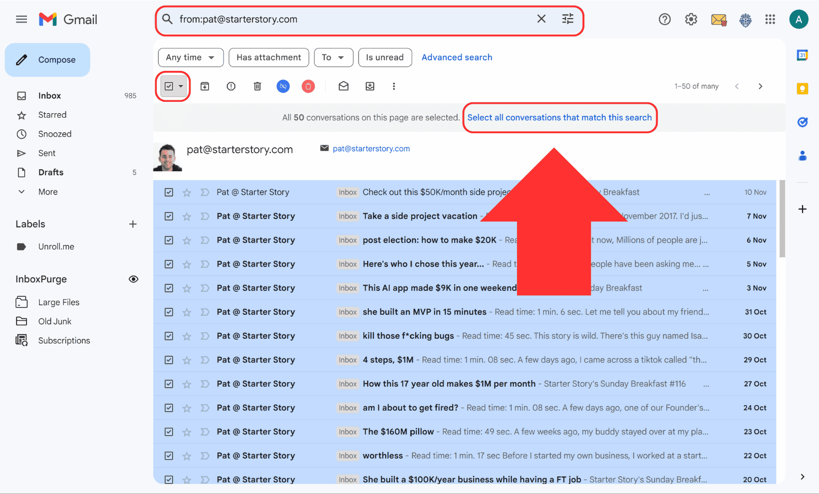 Delete Emails from One Sender in Gmail