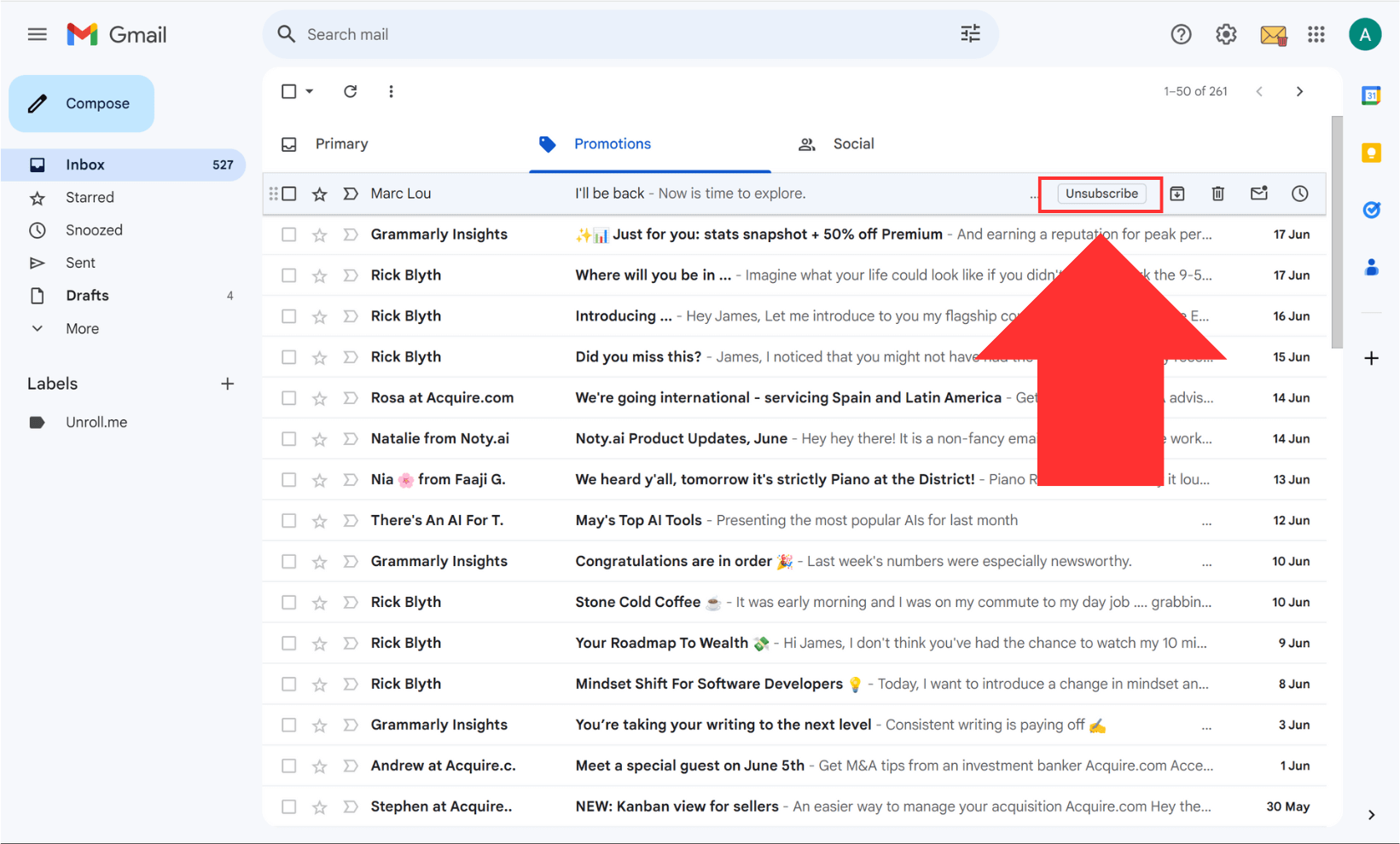 Unsubscribe Button on Gmail Here